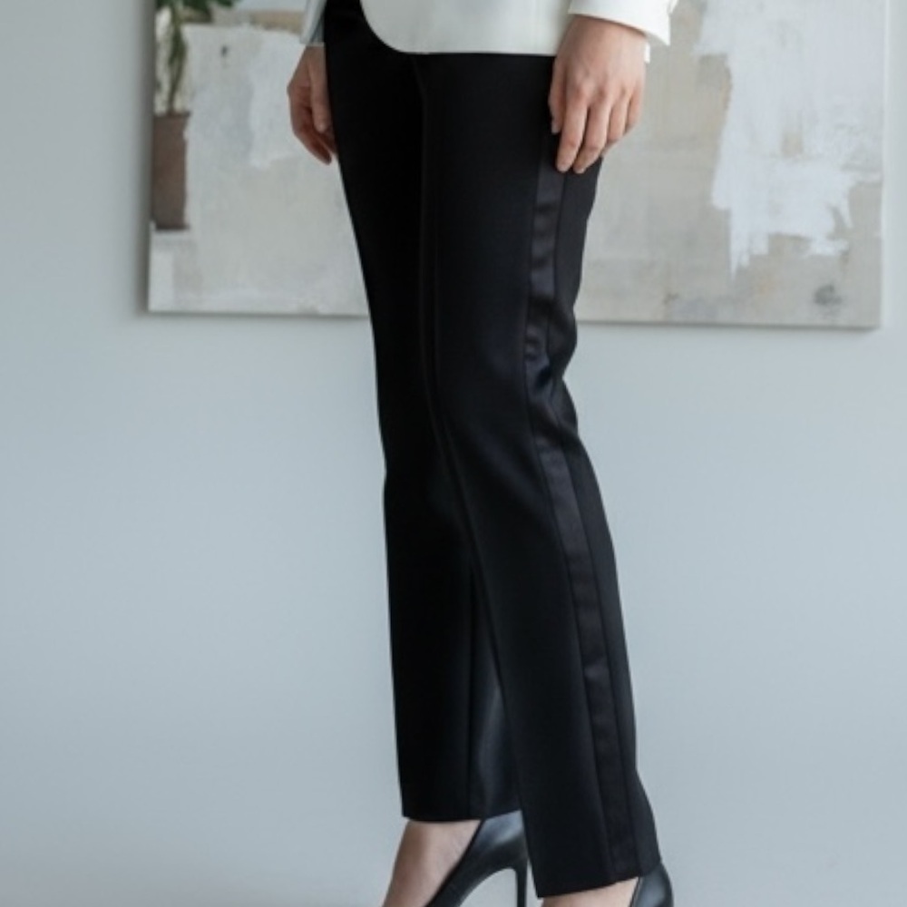 Maje Wool Blend Silk Tuxedo Stripe Trouser SZ 38 Black